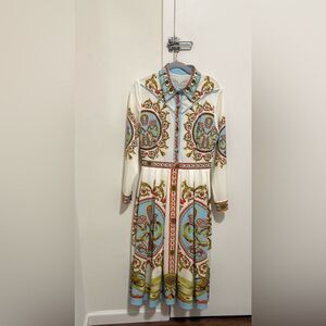 Vibrant Floral Print Long Sleeve Maxi Dress with Rhinestone Details. Size M.